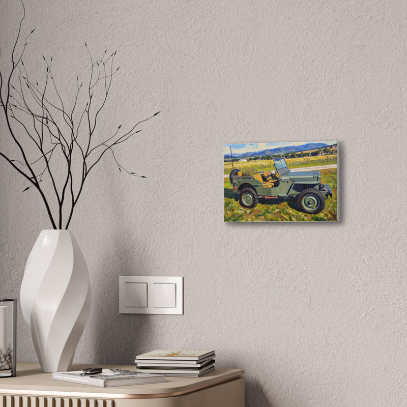 Vintage Military Jeep Canvas Wall Art — Retro Off‑Road Landscape Print