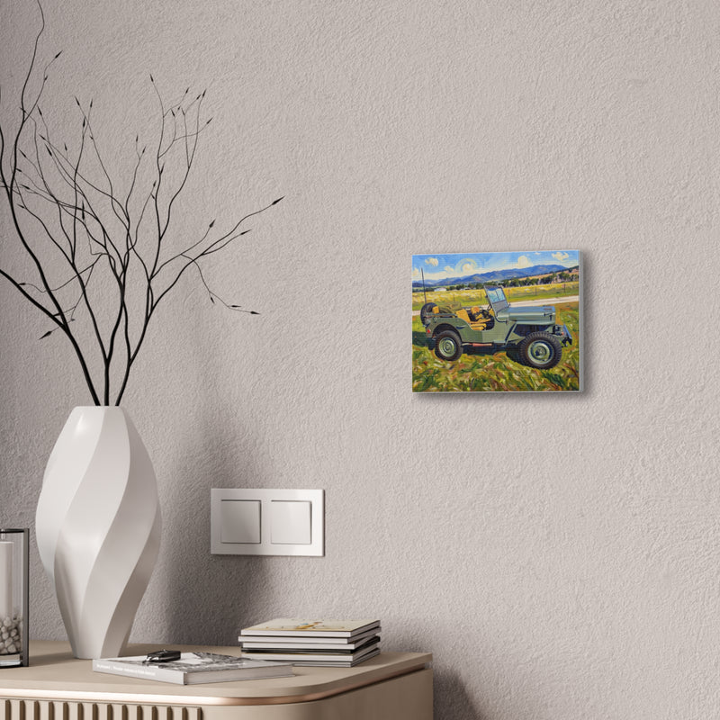 Vintage Military Jeep Canvas Wall Art — Retro Off‑Road Landscape Print