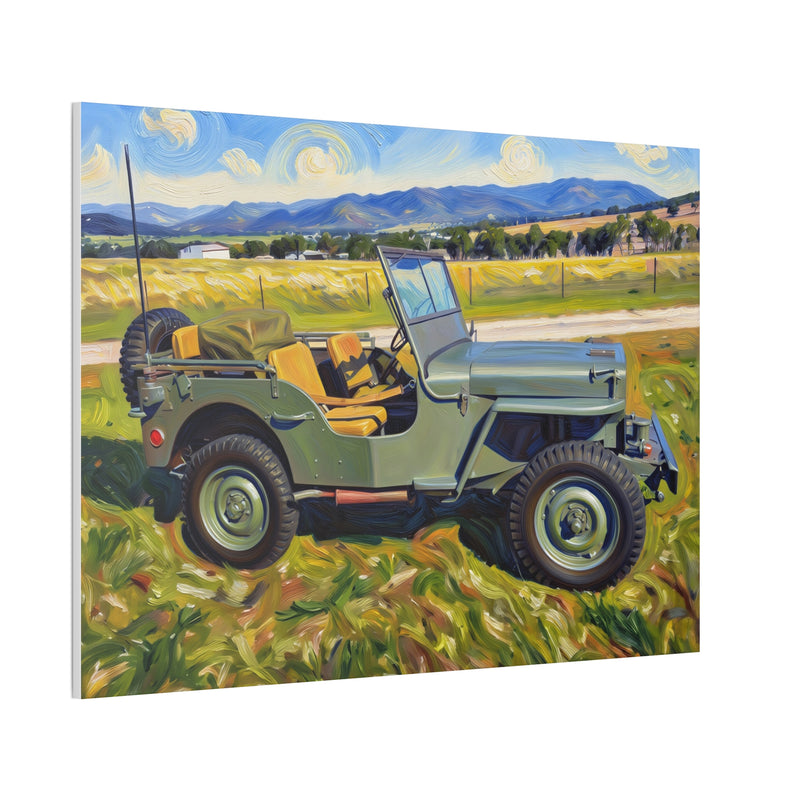 Vintage Military Jeep Canvas Wall Art — Retro Off‑Road Landscape Print