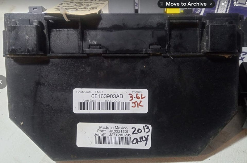 TIPM Fuse Box Jeep JK Wrangler 3.6L 2013 only 68163903AB