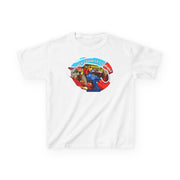 White t-shirt with a colorful graphic design on a white background