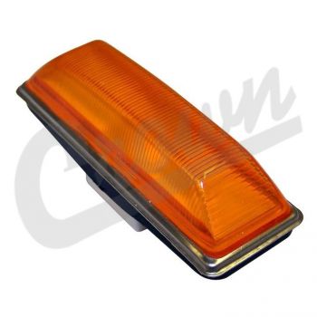 An amber orange rectangular vehicle marker light with a ribbed translucent lens and a dark metal base, shown on a white background with a faint watermark.