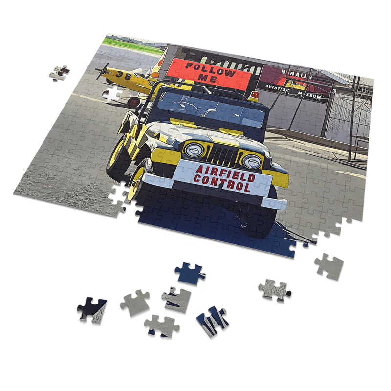 Puzzle Jeep CJ5 Airport Control -  252 Piece Jigsaw Puzzle with Tin