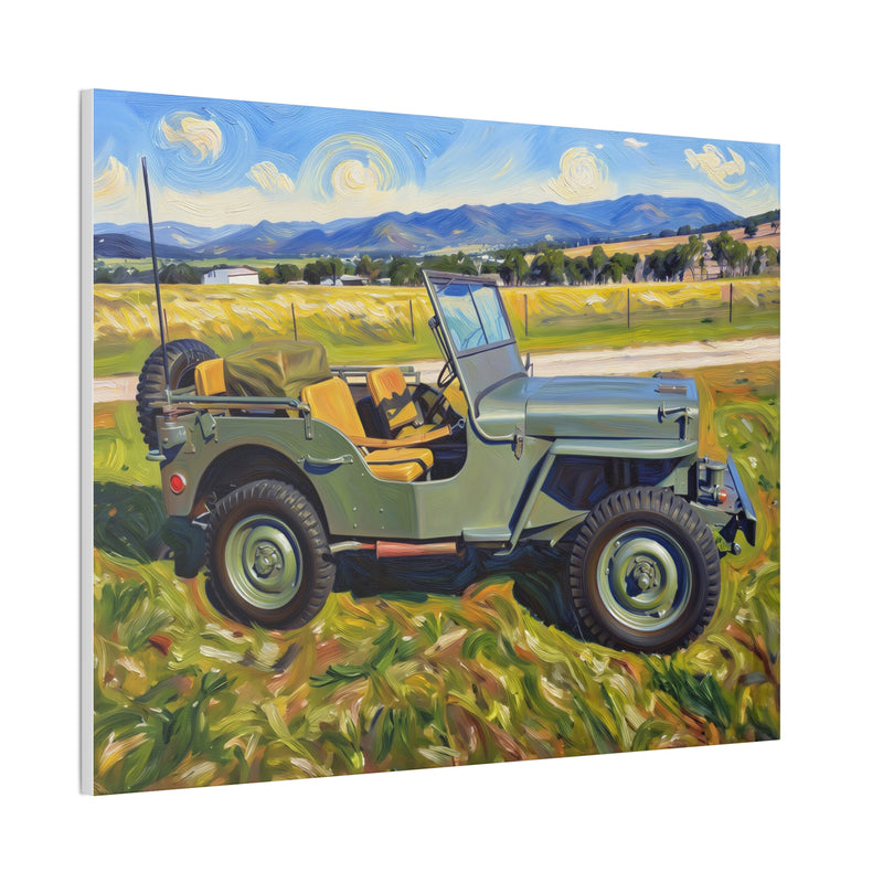 Vintage Military Jeep Canvas Wall Art — Retro Off‑Road Landscape Print