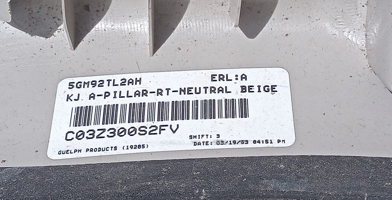 Molding Trim A Pillar Jeep KJ Cherokee 5GM92TL2AG