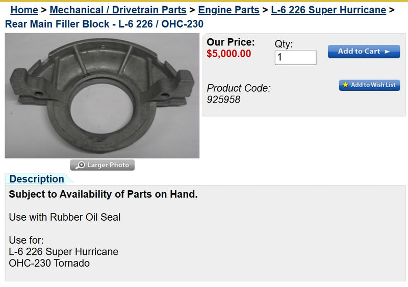 Crankshaft Rear Main Lip Seal for Kaiser Supersonic 226 - 733543