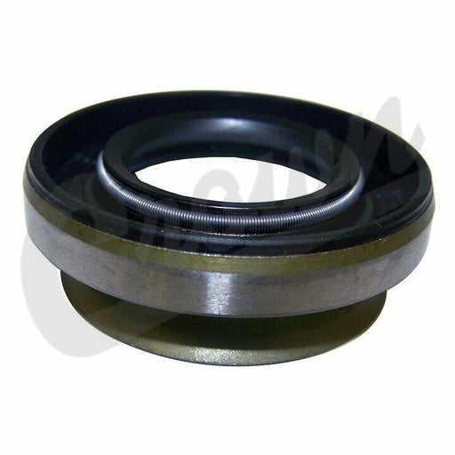 A Jeep TJ XJ CJ YJ axle shaft inner seal, primarily metallic in color with a black rubber-like material around the central shaft.